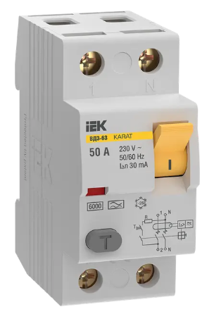 Фотография товара 'IEK Выключатель дифференциальный (УЗО) KARAT ВД3-63 2P 50А 30мА 6кА тип A, MDV21-2-050-030'