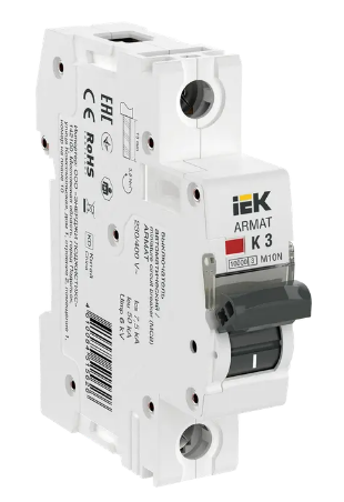 Фотография товара 'IEK ARMAT Автоматический выключатель M10N 1P K 3А AR-M10N-1-K003'