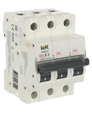 Фотография товара 'IEK ARMAT Автоматический выключатель M10N 3P B 3А AR-M10N-3-B003'