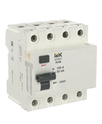 Фотография товара 'IEK ARMAT Выключатель дифференциального тока R10N 4P 100А 30мА тип A, AR-R10N-4-100A030'