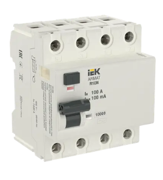 Фотография товара 'IEK ARMAT Выключатель дифференциального тока R10N 4P 100А 100мА тип AC, AR-R10N-4-100C100'