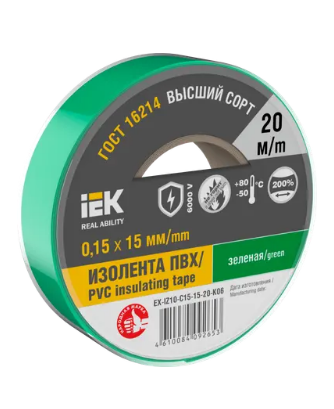 Фотография товара 'IEK MIXTAPE 7 Изолента 0,15х15мм зеленая 20м EX-IZ10-C15-15-20-K06'