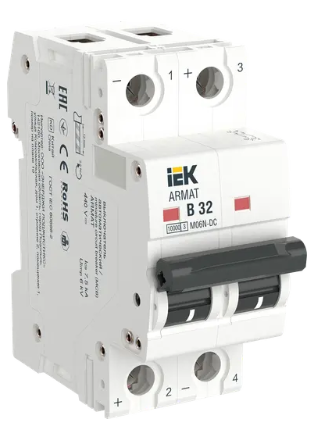 Фотография товара 'IEK ARMAT Автоматический выключатель M06N-DC 2P B 32А, AR-M06N-2-B032DC'