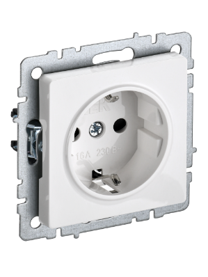 Фотография товара 'IEK BRITE Розетка 1-местная с заземлением с защитными шторками 16А РС14-1-0-БрБ белый BR-R14-16-K01'