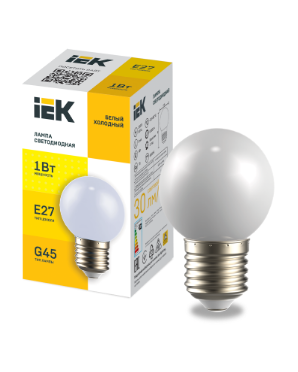 Фотография товара 'IEK LIGHTING Лампа светодиодная декоративная G45 шар 1Вт 230В холодный белый E27 LLE-G45-1-230-W-E27'