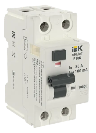 Фотография товара 'IEK ARMAT Выключатель дифференциального тока R10N 2P 80А 100мА тип A, AR-R10N-2-080A100'