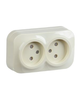 Фотография товара 'IEK Розетка двухместная для открытой установки РСш22-2-ХК без заземления с защитной шторкой 10А GLORY кремовый ERH23-K33-10'