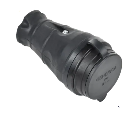 Фотография товара 'IEK Розетка переносная с защитной крышкой 16А IP44 каучук черная ERK20-016-01-44-K02-G'