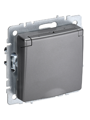 Фотография товара 'IEK BRITE Розетка 1-местная с заземлением с защитными шторками и крышкой 16А IP20 РСбш10-3-БрС сталь BR-R16-16-K46'