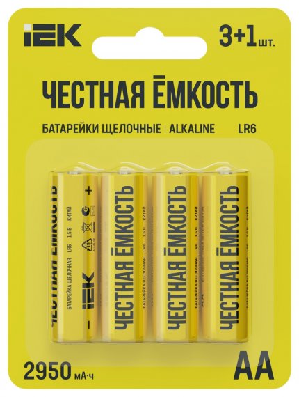 Фотография товара 'IEK ABT-LR06-OP-L04A Батарейка щелоч. Alkaline LR6/AA'