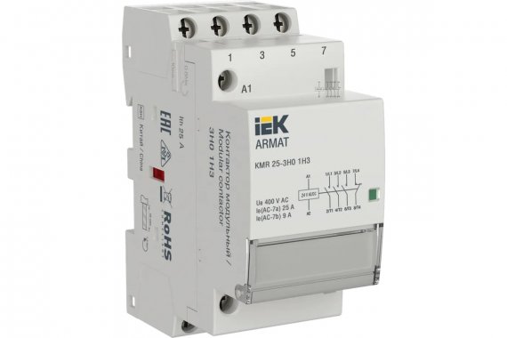 Фотография товара 'IEK AR-KMR20-025-31-024 ARMAT Контактор модульный KMR 25А 24В AC/DC 3НО 1НЗ'