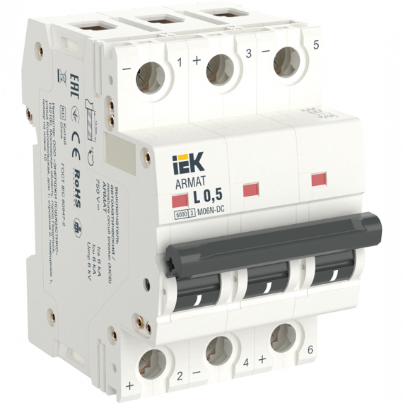 Фотография товара 'IEK AR-M06N-3-L020DC ARMAT Авт. выкл. M06N-DC 3P L 20А'