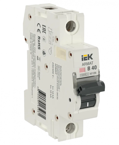 Фотография товара 'IEK ARMAT Автоматический выключатель M10N 1P B 40А AR-M10N-1-B040'