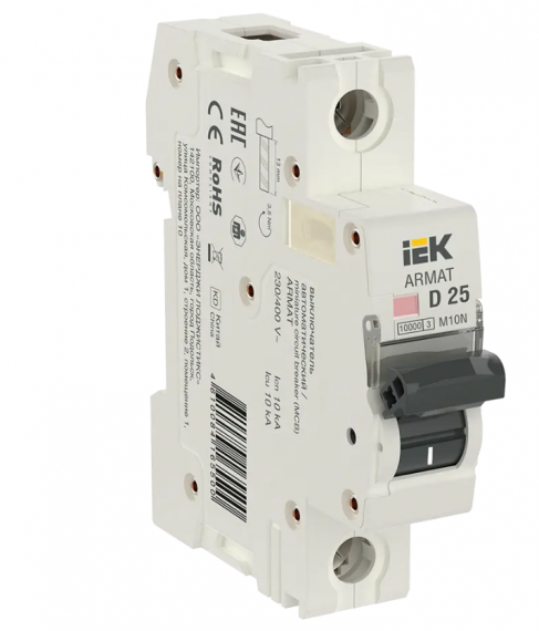 Фотография товара 'IEK ARMAT Автоматический выключатель M10N 1P D 25А AR-M10N-1-D025'