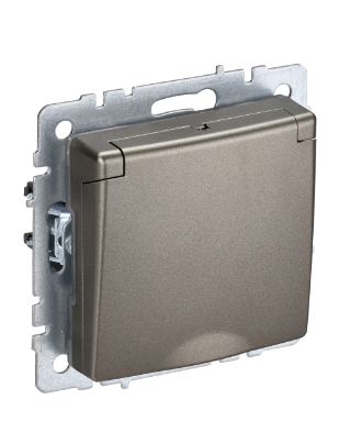 Фотография товара 'IEK BRITE Розетка 1-местная с заземлением с защитными шторками и крышкой 16А IP20 РСбш10-3-БрШ шампань BR-R16-16-K37'