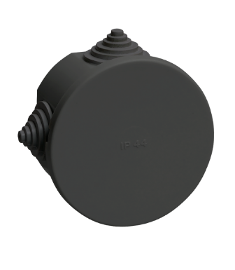 Фотография товара 'IEK Коробка распаячная КМ41237 для открытой проводки с защелкивающейся крышкой D=75х40мм IP44 4 гермовводов черная (RAL 9005) UKO21-075-040-000-K02-44'