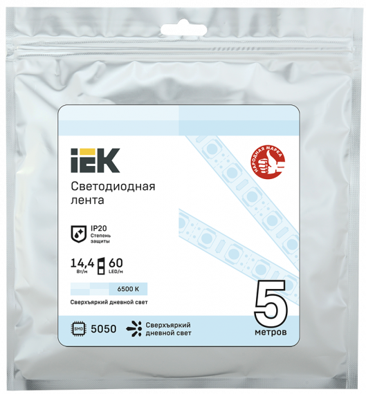 Фотография товара 'IEK Лента LED LSR-5050W60-14,4-IP20-12В, LSR2-2-060-20-3-05'