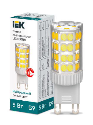 Фотография товара 'IEK Лампа светодиодная CORN капсула 5Вт 230В 4000К керамика G9 LLE-CORN-5-230-40-G9'