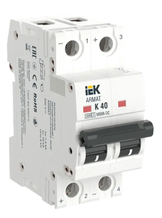 Фотография товара 'IEK ARMAT Автоматический выключатель M06N-DC 2P K 40А, AR-M06N-2-K040DC'