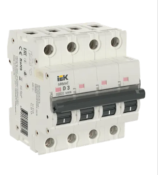 Фотография товара 'IEK ARMAT Автоматический выключатель M06N 4P D 3А, AR-M06N-4-D003'