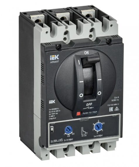 Фотография товара 'IEK ARMAT Автоматический выключатель в литом корпусе 3P типоразмер D 85кА 160А AR-MCCB-3D-085-0160A-ATUC'