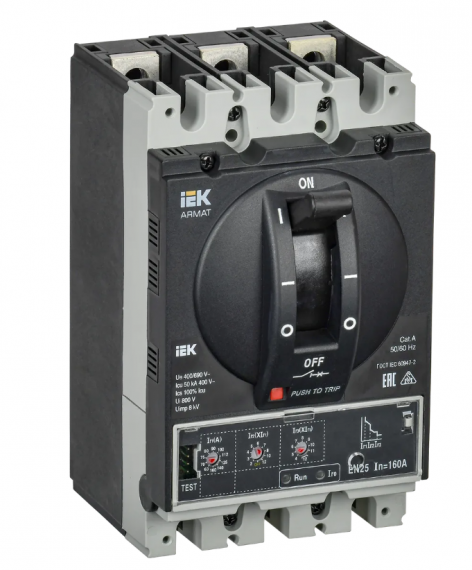 Фотография товара 'IEK ARMAT Автоматический выключатель в литом корпусе 3P типоразмер D 50кА 160А AR-MCCB-3D-050-0160A-ELSC'