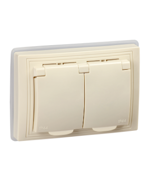 Фотография товара 'IEK KVARTA Розетка 2-местная РСбш12-3-ККм-44 с заземляющим контактом с защитными шторками и крышкой 16А IP44 кремовый KV-R26-16-44-K33'