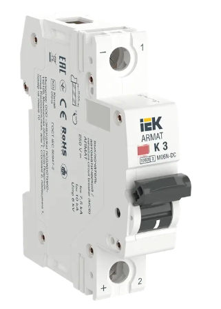 Фотография товара 'IEK ARMAT Автоматический выключатель M06N-DC 1P K 3А, AR-M06N-1-K003DC'