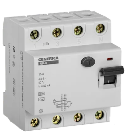 Фотография товара 'IEK Выключатель дифференциальный (УЗО) ВД1-63 4Р 25А 300мА, MDV15-4-025-300'