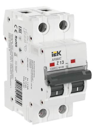 Фотография товара 'IEK ARMAT Автоматический выключатель M10N 2P Z 13А AR-M10N-2-Z013'