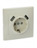 Фотография товара 'IEK KVARTA Розетка 1-местная РЮш10-1-ККм с заземляющим контактом и защитными шторками 16А USBх2 2,1А кремовый KV-R14-16-U2-K33'